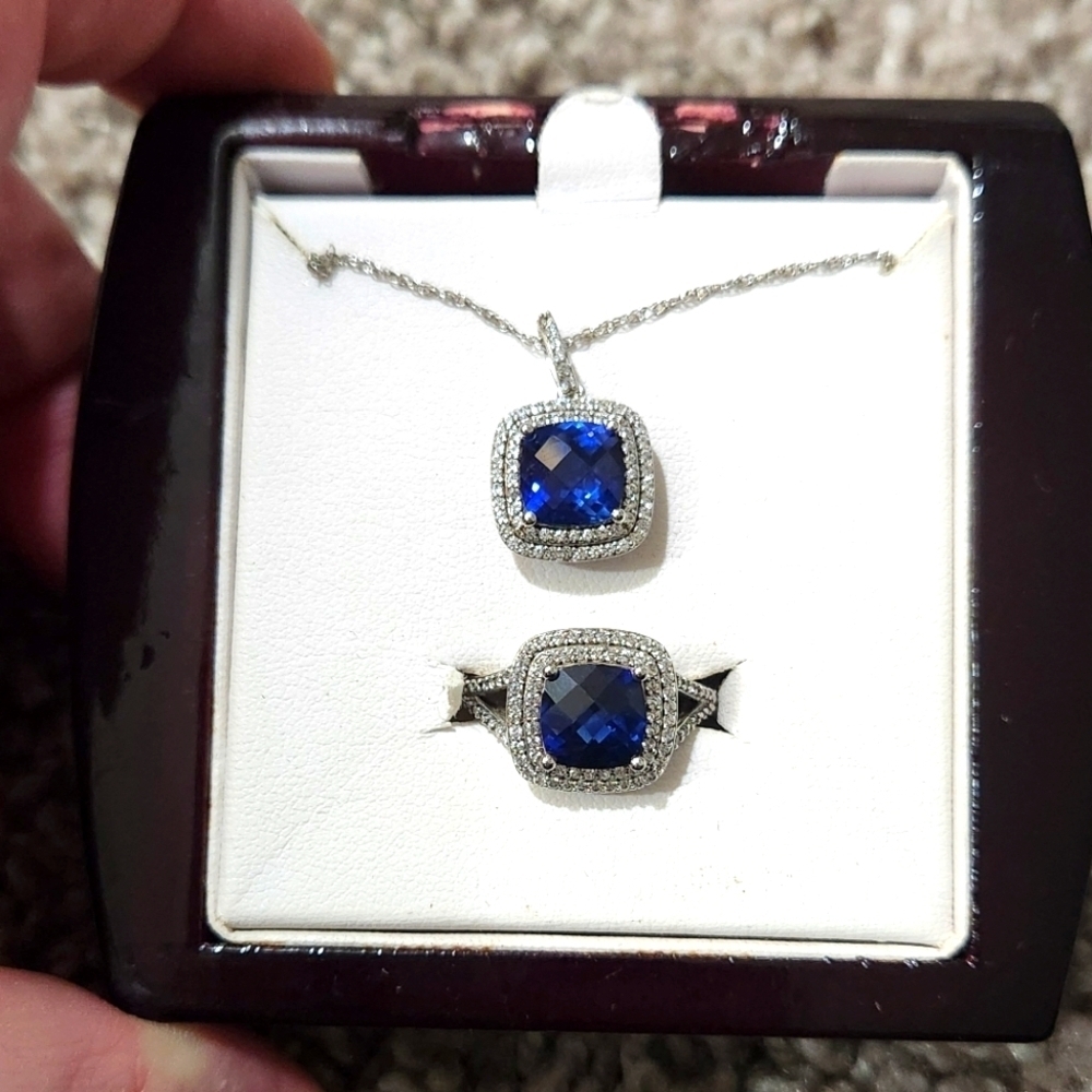 Lab-Created Blue Sapphire & Cubic Zirconia Silver Over Brass Jewelry Set, Ring 8